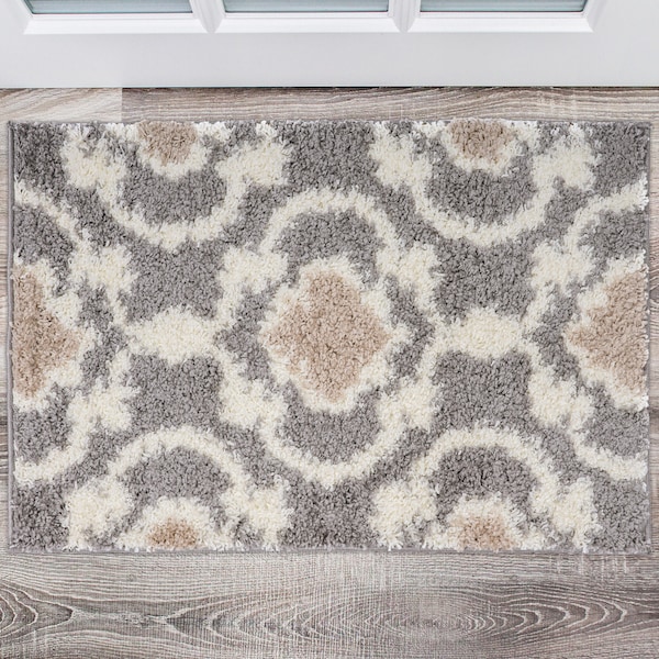 World Rug Gallery Cozy Moroccan Trellis Indoor Shag Area Rug 2' x 3' Gray 2525GRAY2X3 - main